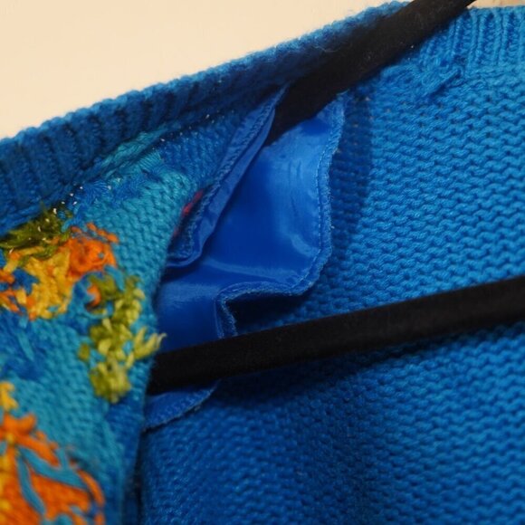 Vintage Gallagher Cardigan Electric Blue Floral Houndstooth M Cottagecore Fairy - Picture 6 of 8